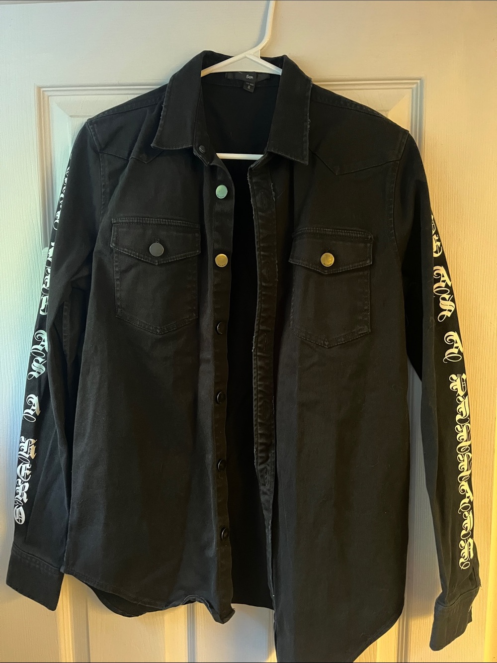 5cm denim Black Graphic Sleeve Men's Jacket Button up Jacket